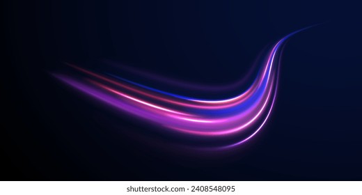 Abstract light lines of movement and speed in neon color. Big data traffic visualization, dynamic high speed data streaming traffic. Vector twist.