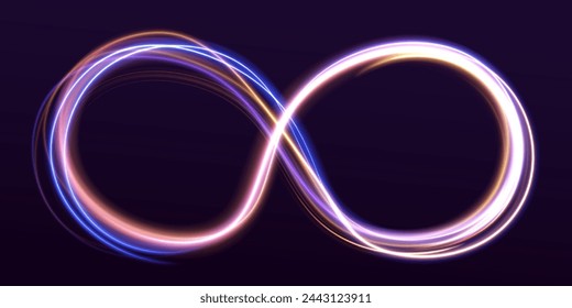 Líneas de luz abstractas de movimiento y velocidad con destellos de color púrpura. Rayos láser luminosos abstractos brillantes aislados sobre un fondo transparente. Vector azul brillante líneas efecto de flujo de aire.	