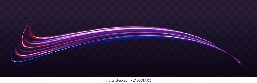 Abstract light lines of movement and speed. Light everyday glowing effect. semicircular wave, light trail curve swirl, car headlights, incandescent optical fiber.	
