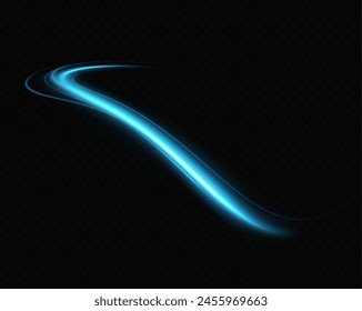 
Abstractas líneas de luz de movimiento y velocidad en azul. Líneas de neón de velocidad azul. Rastros dinámicos del movimiento de la luz. Onda de luz del trazo, línea del trazo.