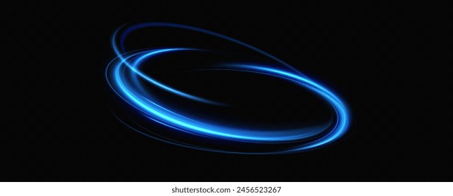 Abstract light lines of movement and speed in blue. Neon lines of blue speed. Dynamic traces of light movement. Light wave of the trace, line of the trace.