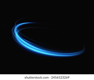 Abstract light lines of movement and speed in blue. Neon lines of blue speed. Dynamic traces of light movement. Light wave of the trace, line of the trace.