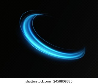 Abstractas líneas de luz de movimiento y velocidad en azul. Líneas de neón de velocidad azul. Rastros dinámicos del movimiento de la luz. Onda de luz del trazo, línea del trazo.