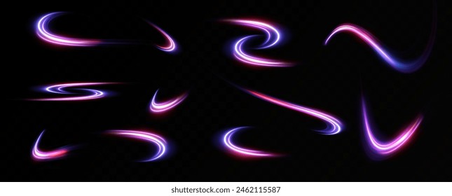 
Abstract light lines of movement and speed. Light everyday glow effect. semicircular wave, vortex of a curved light trail. Neon curlicue lines.