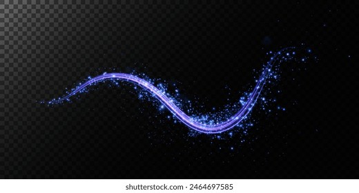 Abstract light lines of movement and speed with purple color sparkles. Light everyday glowing effect. semicircular wave, light trail curve swirl, car headlights, incandescent optical fiber.	