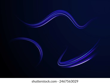 Abstract light lines of movement and speed with purple color sparkles. Laser beams luminous abstract sparkling isolated on a transparent background. Vector blue glowing lines air flow effect.	