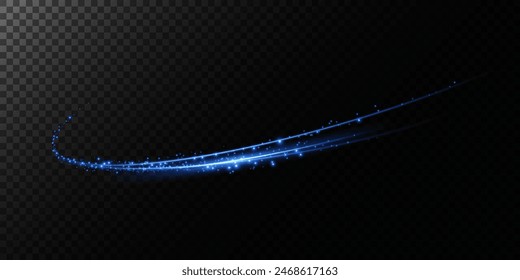 Abstract light lines of movement and speed with purple color sparkles. Light everyday glowing effect. semicircular wave, light trail curve swirl, car headlights, incandescent optical fiber.	