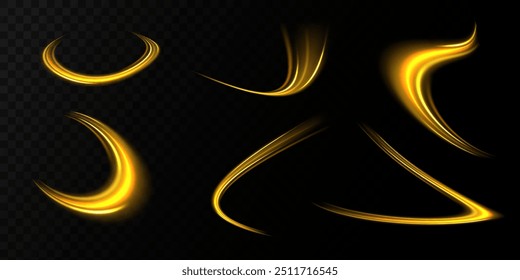 Abstractas líneas de luz de movimiento y velocidad. elipse de luz. Galaxia Glint. Podio brillante. Túnel espacial. Efecto luminoso diario ligero. onda semicircular, remolino de curva de sendero ligero. Espiral brillante.