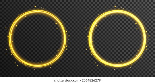 Abstract light lines of movement and speed with golden color sparkles. Vector illustration. Light glowing effect. Luminous trail effect on transparent background. Ethereal portal sign 