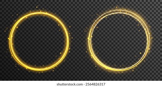 Abstract light lines of movement and speed with golden color sparkles. Vector illustration. Light glowing effect. Luminous trail effect on transparent background. Ethereal portal sign 