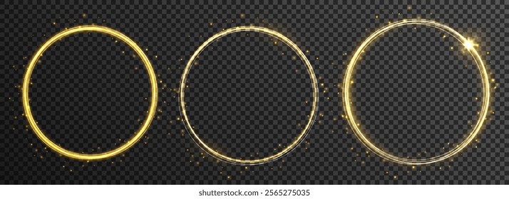 Abstract light lines of movement and speed with golden color sparkles. Vector illustration. Light glowing effect. Luminous trail effect on transparent background. Ethereal portal sign 