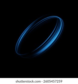 Abstract light lines of movement and speed of blue color. Circular movement of light lines. Podium, portal. Frame of light.	