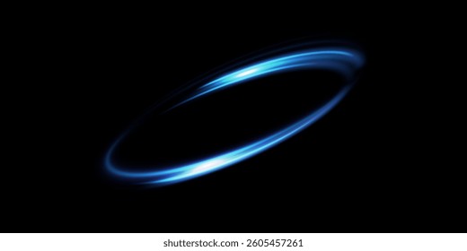 Abstract light lines of movement and speed of blue color. Circular movement of light lines. Podium, portal. Frame of light.	
