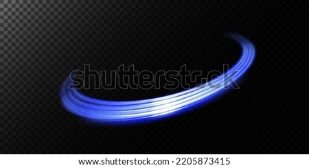 Abstract light lines of movement and speed in blue. Light everyday glowing effect. semicircular wave, light trail curve swirl, car headlights, incandescent optical fiber png.