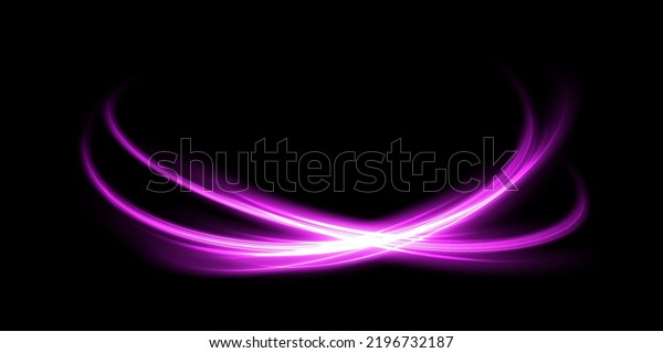 Abstract light lines of movement and speed with purple
color sparkles. Light everyday glowing effect. semicircular wave,
light trail curve swirl, car headlights, incandescent optical fiber
 

