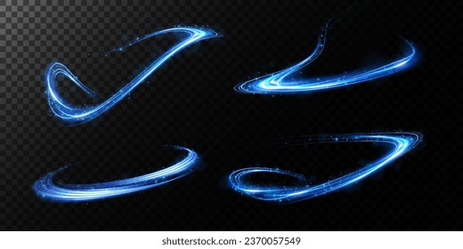 Abstract light lines of speed movement, blue colors. Light everyday glowing effect. semicircular wave, light trail curve swirl, optical fiber incandescent png.