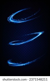 Abstract light lines of speed movement, blue colors. Light everyday glowing effect. semicircular wave, light trail curve swirl, optical fiber incandescent png. EPS10
