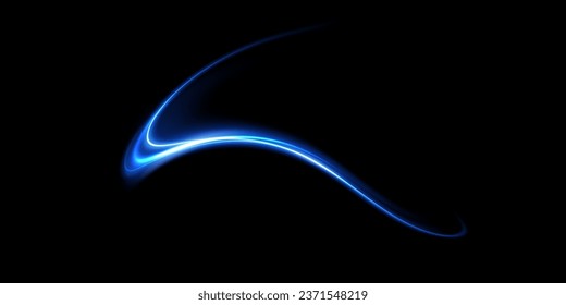 Líneas de luz abstractas del movimiento de velocidad, colores azules. Efecto luminoso diario. onda semicircular, giro de la curva de traza luminosa, png incandescente de fibra óptica. EPS10
