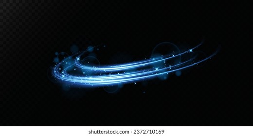 Abstract light lines of speed movement, blue colors. Light everyday glowing effect. semicircular wave, light trail curve swirl, optical fiber incandescent png. EPS10
