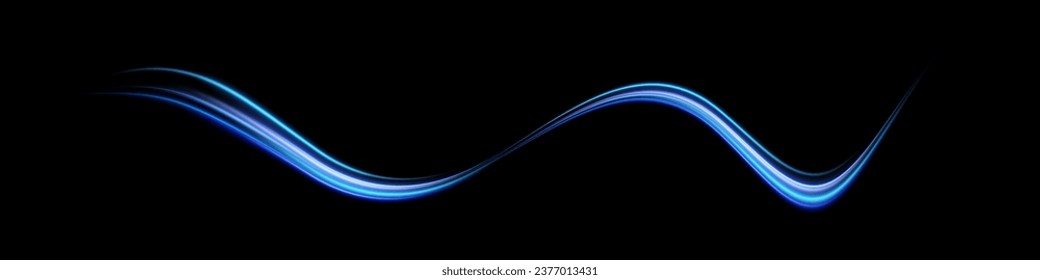 Abstract light lines of speed movement, blue colors. Light everyday glowing effect. semicircular wave, light trail curve swirl, optical fiber incandescent png. EPS10