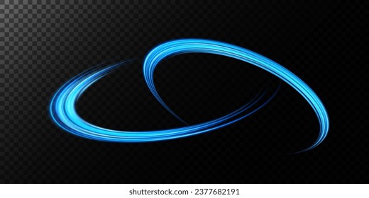 Abstract light lines of speed movement, blue colors. Light everyday glowing effect. semicircular wave, light trail curve swirl, optical fiber incandescent png. EPS10