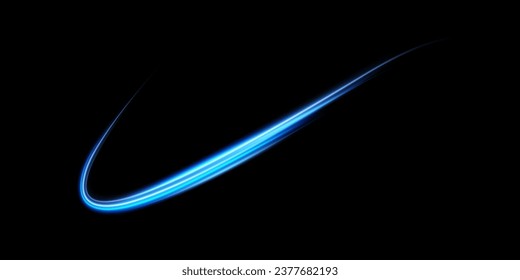 Abstract light lines of speed movement, blue colors. Light everyday glowing effect. semicircular wave, light trail curve swirl, optical fiber incandescent png. EPS10