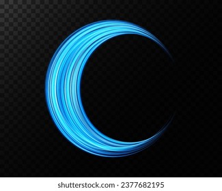 Abstract light lines of speed movement, blue colors. Light everyday glowing effect. semicircular wave, light trail curve swirl, optical fiber incandescent png. EPS10