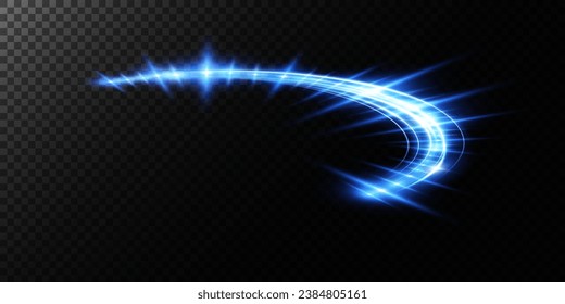 Abstract light lines of speed movement, blue colors. Light everyday glowing effect. semicircular wave, light trail curve swirl, optical fiber incandescent png. EPS10	