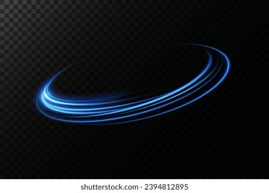 Líneas de luz abstractas del movimiento de velocidad, colores azules. Efecto luminoso diario. onda semicircular, giro de la curva de traza luminosa, png incandescente de fibra óptica. EPS10	