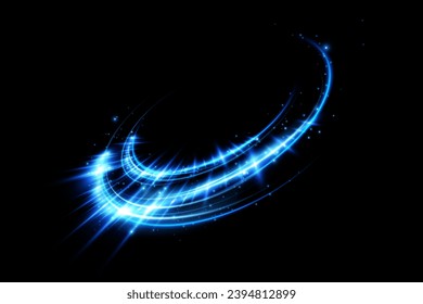 Abstract light lines of speed movement, blue colors. Light everyday glowing effect. semicircular wave, light trail curve swirl, optical fiber incandescent png. EPS10	