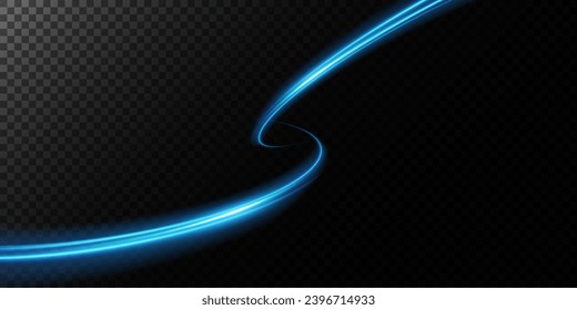 Abstract light lines of speed movement, blue colors. Light everyday glowing effect. semicircular wave, light trail curve swirl, optical fiber incandescent png. EPS10	