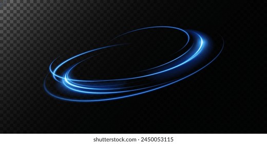 Abstract light lines of speed movement, blue colors. Light everyday glowing effect. semicircular wave, light trail curve swirl, optical fiber incandescent png. EPS10	