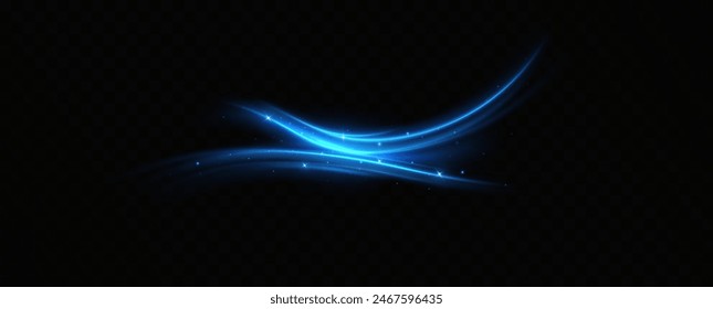 Abstract light lines of speed movement, blue colors.Neon glowing curves.Abstract motion.Neon lines of blue speed. Dynamic traces.	