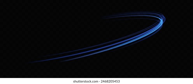 Abstract light lines of speed movement, blue colors.Neon glowing curves.Abstract motion.Neon lines of blue speed. Dynamic traces.	