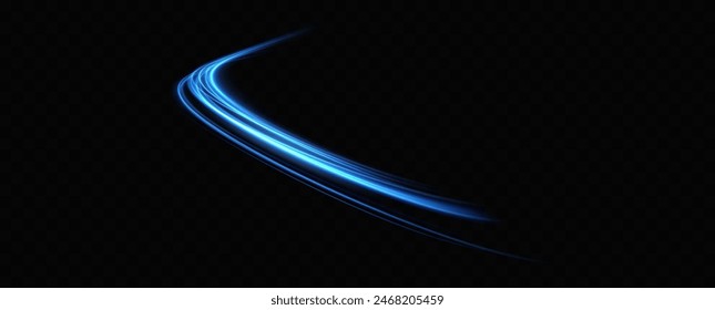 Abstract light lines of speed movement, blue colors.Neon glowing curves.Abstract motion.Neon lines of blue speed. Dynamic traces.	