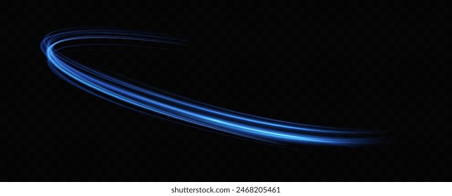 Abstract light lines of speed movement, blue colors.Neon glowing curves.Abstract motion.Neon lines of blue speed. Dynamic traces.	