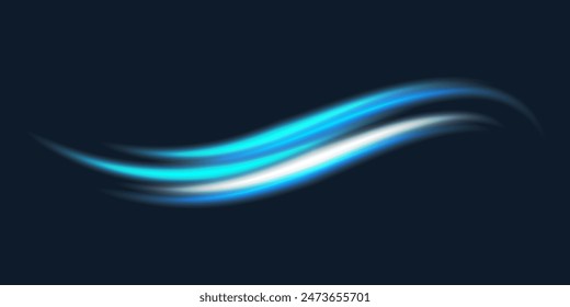 Abstract light lines of speed movement, blue colors.Neon glowing curves.Abstract motion.Neon lines of blue speed. Dynamic traces.	