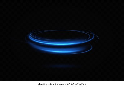 Abstract light lines of speed movement, blue colors.Neon glowing curves.Abstract motion.Neon lines of blue speed. Dynamic traces.