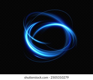 Abstract light lines of speed movement, blue colors.Neon glowing curves.Abstract motion.Neon lines of blue speed. Dynamic traces.