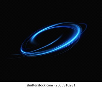 Abstract light lines of speed movement, blue colors.Neon glowing curves.Abstract motion.Neon lines of blue speed. Dynamic traces.