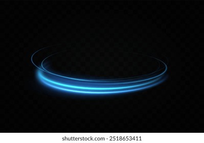 Abstract light lines of speed movement, blue colors.Neon glowing curves.Abstract motion.Neon lines of blue speed. Dynamic traces.