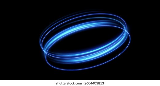 Abstract light lines of speed movement, blue colors. Light glowing effect. circular, light trail curve swirl,	