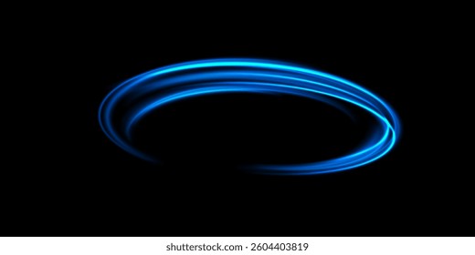 Abstract light lines of speed movement, blue colors. Light glowing effect. circular, light trail curve swirl,	