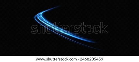 Abstract light lines of speed movement, blue colors.Neon glowing curves.Abstract motion.Neon lines of blue speed. Dynamic traces.	