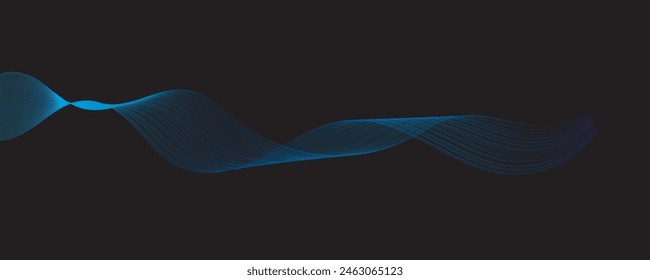 Abstractas líneas de luz onduladas flácidas dinámicamente en colores azul-verde aislado sobre un fondo negro para el concepto de digital, tecnología de IA, ciencia, música, comunicación, 4G, 5G, Vector 
