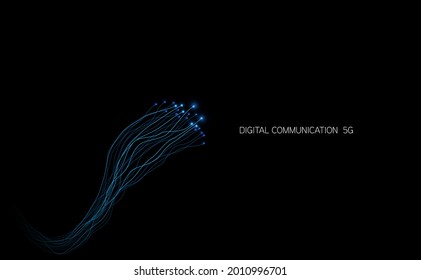 Abstract light lines wavy flowing dynamic in blue green colors isolated on black background for concept of AI technology, digital, communication, 5G. vector