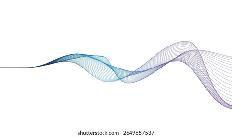 Abstract light lines wavy flowing dynamic in blue green colors isolated on white background. Suit for AI technology, digital, communication, website, flyer. Vector illustration	