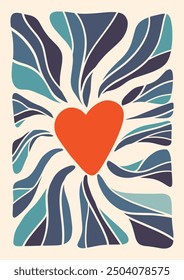 Abstract light love shape poster. Hand drawn heart infantile style. Organic doodle shapes matisse style, naive art, contemporary backgrounds. Heart vector illustration