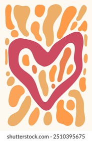 Cartaz de luz abstrata da forma do amor. Amor desenhado à mão estilo infantil. Doodle orgânico molda estilo matisse, arte ingênua, fundos contemporâneos. Ilustração de vetor cardíaco