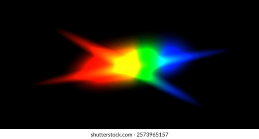 Abstract light multicolor flash. Futuristic glow shape isolated on black background. Bright sparkling vector illustration.